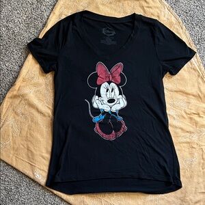 Disney Black Minnie Mouse Tee with Red Bow and Blue Skirt